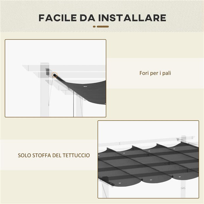 TETTUCCIO DI RICAMBIO PER GAZEBO DA GIARDINO 3X3 M CON 10 FORI, COPERTURA IN POLIESTERE, GRIGIO