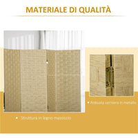 PARAVENTO PIEGHEVOLE  DA INTERNO A 4 ANTE IN LEGNO E BAMBÙ H 170 CM MARRONE