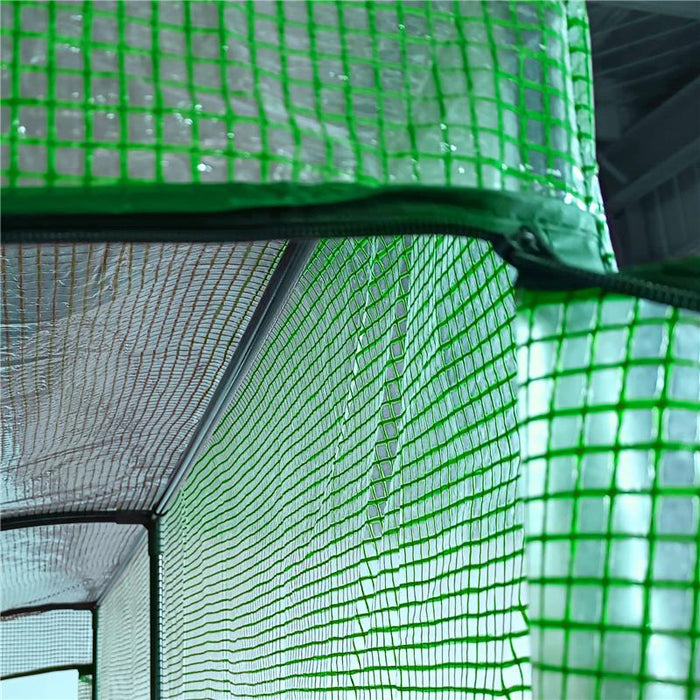 SERRA DA PARETE CON 2 RIPIANI PER PIANTE E FIORI IN ACCIAIO E PE, 200X100X215 CM, VERDE