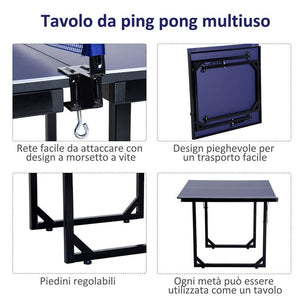 TAVOLO DA PING PONG PIEGHEVOLE  CON RETE DA GIOCO IN ACCIAIO E MDF 182X91X76CM