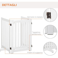 CANCELLINO PER CANI PIEGHEVOLE A 3 PANNELLI, PORTA CENTRALE CON BLOCCO, STRUTTURA IN MDF, 155X76CM BIANCO