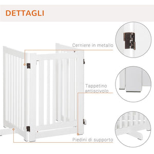 CANCELLINO PER CANI PIEGHEVOLE A 3 PANNELLI, PORTA CENTRALE CON BLOCCO, STRUTTURA IN MDF, 155X76CM BIANCO