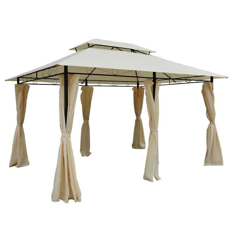 GAZEBO DA GIARDINO 3X4 M CON TENDE E TETTO A 2 LIVELLI BIANCO CREMA