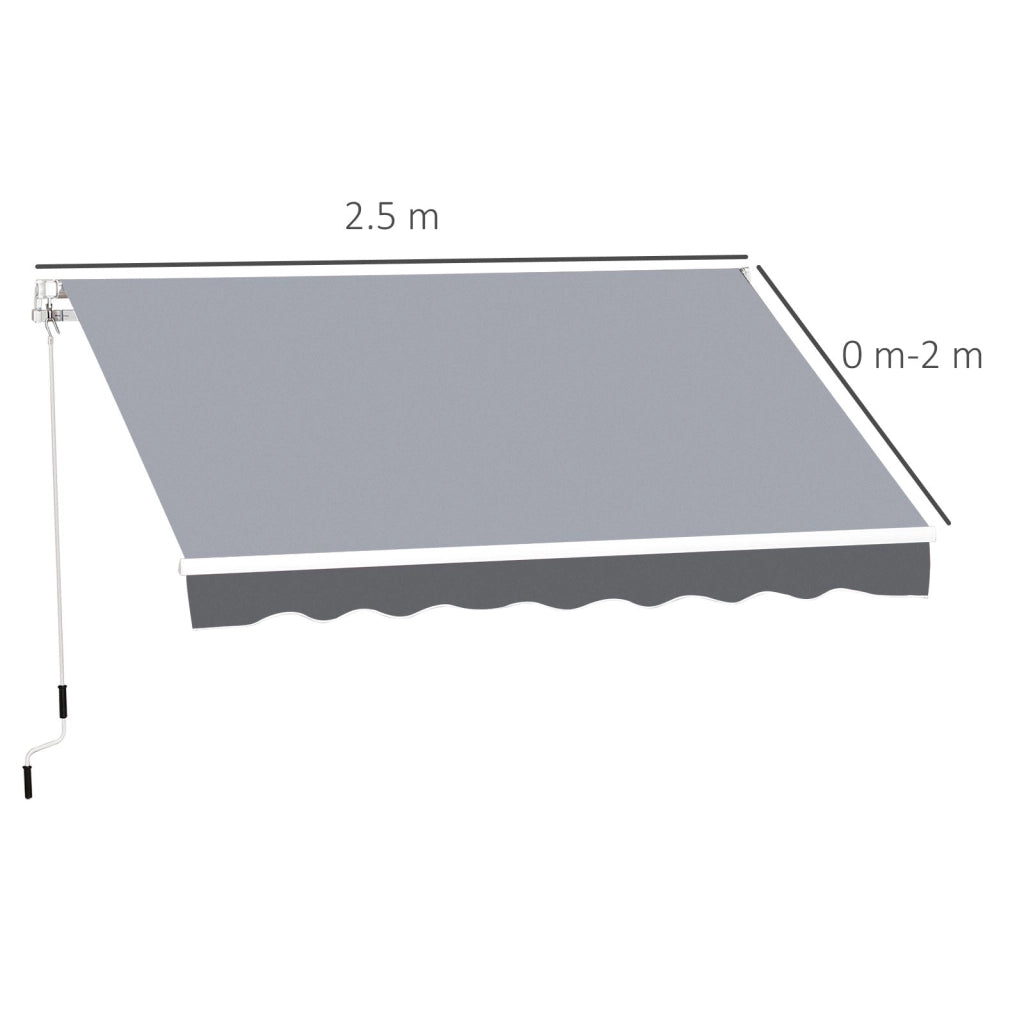 Tenda da Sole da Esterno 250x200 cm Avvolgibile Manualmente in Alluminio e Poliestere Grigio e Bianco