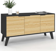 Credenza bassa scandinava 113 cm FINN nero 3 ante effetto faggio