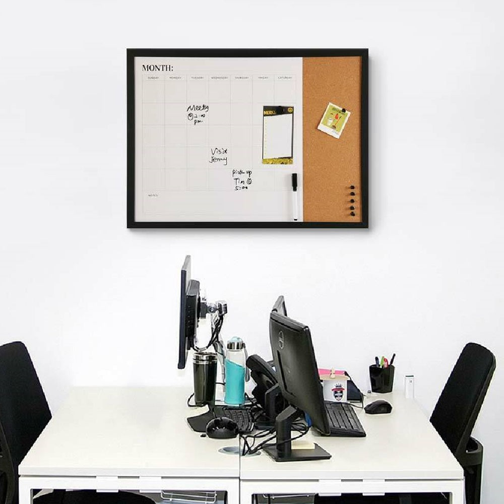 Bacheca Memo Lavagna Magnetica e Sughero Combinata 60x40cm con Accessori inclusi