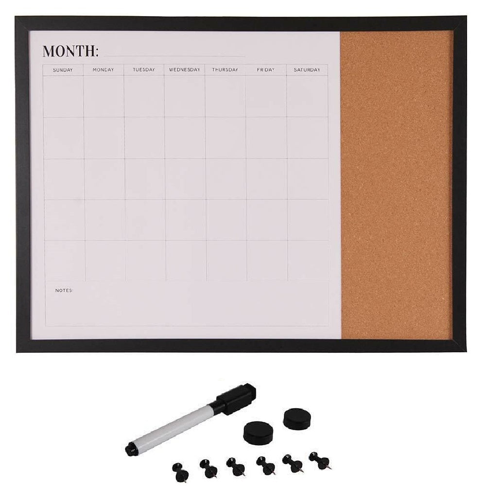 Bacheca Memo Lavagna Magnetica e Sughero Combinata 60x40cm con Accessori inclusi