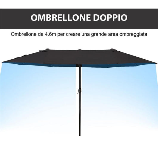 OMBRELLONE DOPPIO TETTUCCIO DA ESTERNO 460 X 270 X 240 NERO