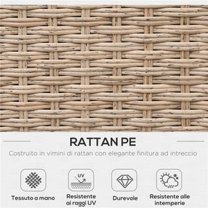 SET DA GIARDINO 4 PEZZI IN RATTAN, DIVANO ANGOLARE CON CUSCINI E TAVOLINI, NERO E MARRONE CHIARO