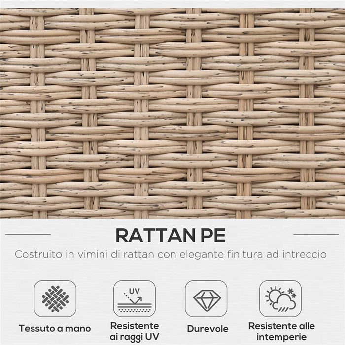 SET DA GIARDINO 4 PEZZI IN RATTAN, DIVANO ANGOLARE CON CUSCINI E TAVOLINI, NERO E MARRONE CHIARO