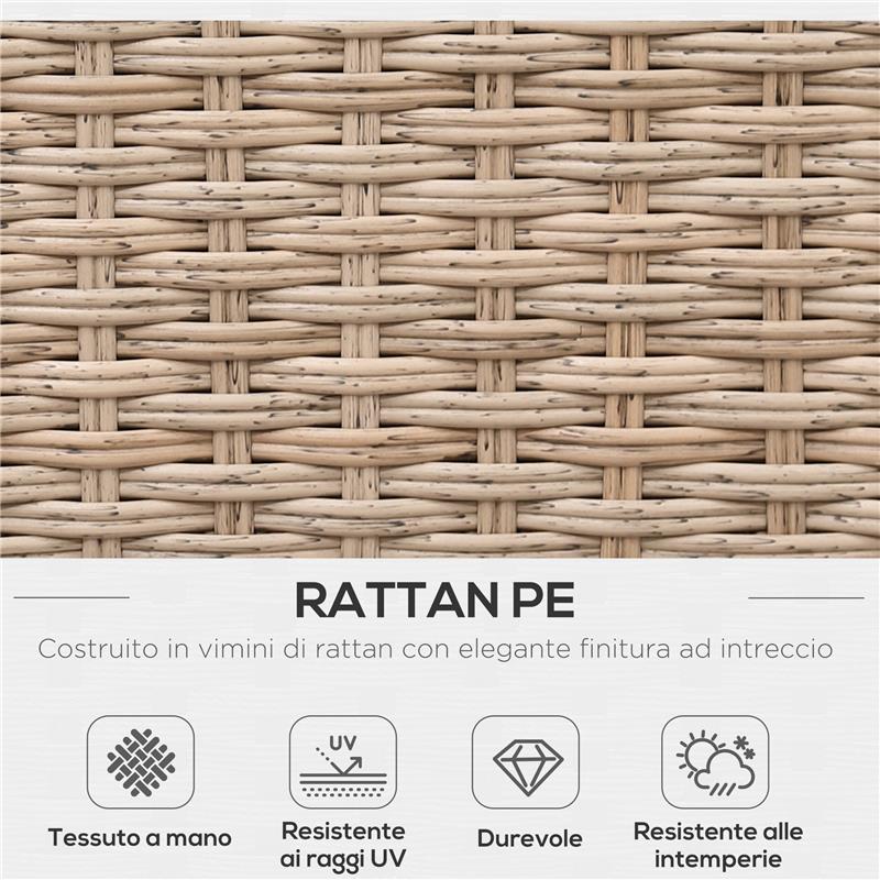 SET DA GIARDINO 4 PEZZI IN RATTAN, DIVANO ANGOLARE CON CUSCINI E TAVOLINI, NERO E MARRONE CHIARO