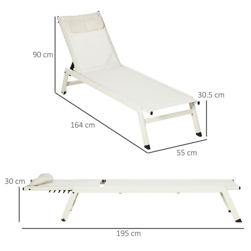 CHAISE LONGUE LETTINO PRENDISOLE RECLINABILE 2PZ IN ALLUMINIO E POLIESTERE, 55X195X30 CM, BEIGE