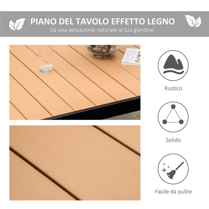 TAVOLO DA GIARDINO PER 6 PERSONE IN ALLUMINIO E PLASTICA 140X90X74 CM  NERO