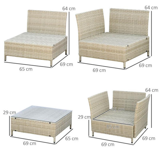 SALOTTO DA GIARDINO 7 PEZZI MODULABILE IN RATTAN PE CON CUSCINI, BEIGE