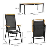 SET DA GIARDINO CON TAVOLO E SEDIE PIEGHEVOLI IN TEXTILENE NERO