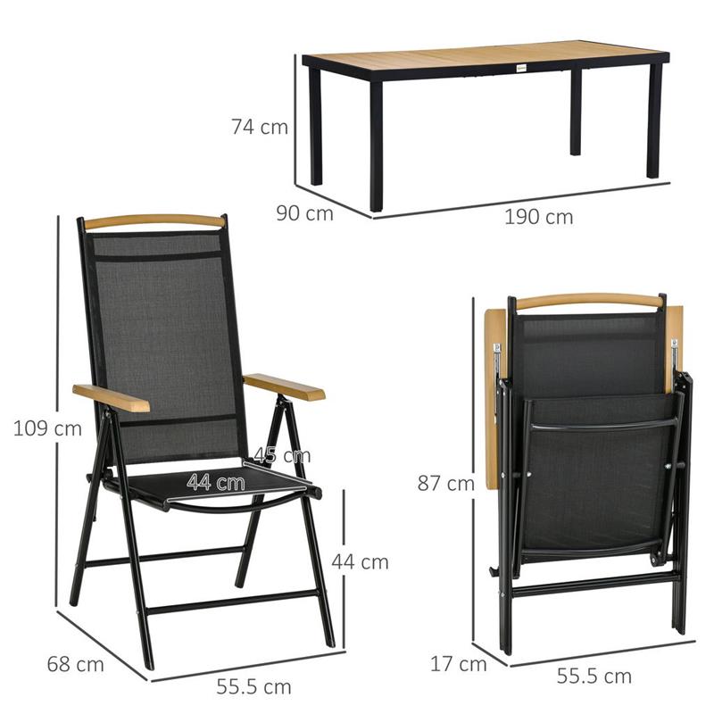 SET DA GIARDINO CON TAVOLO E SEDIE PIEGHEVOLI IN TEXTILENE NERO