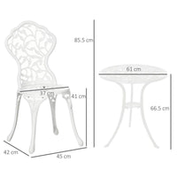 SET DA GIARDINO IN ALLUMINIO BIANCO 2 SEDIE 45X42X85.5 CM E TAVOLINO ROTONDO Ø61X66.5 CM