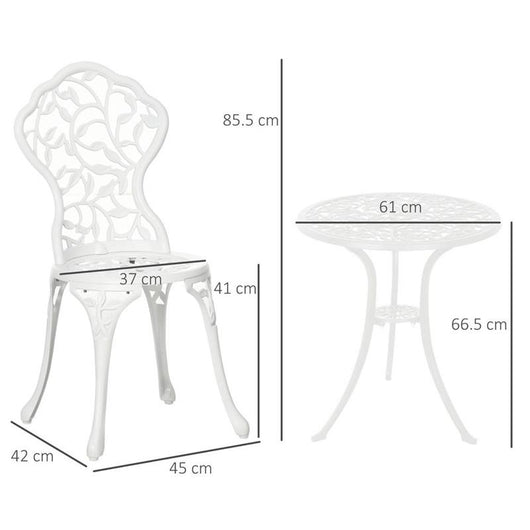 SET DA GIARDINO IN ALLUMINIO BIANCO 2 SEDIE 45X42X85.5 CM E TAVOLINO ROTONDO Ø61X66.5 CM