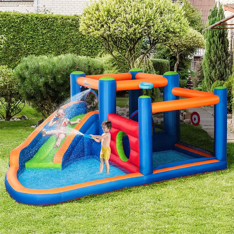 CASTELLO GONFIABILE CON SCIVOLO TRAMPOLINO E PISCINA 380X340X170CM