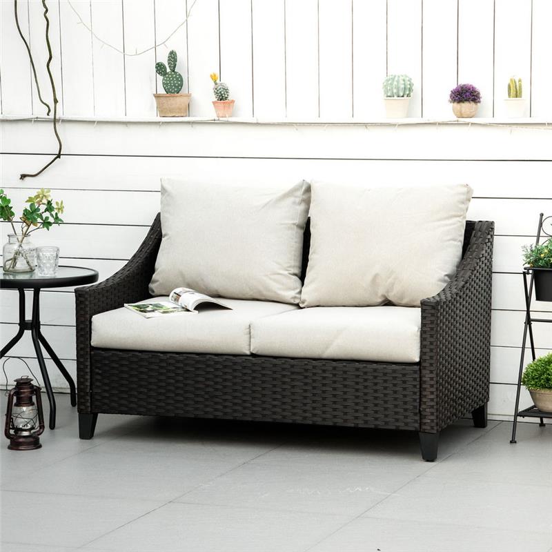 DIVANO DA GIARDINO A 2 POSTI IN RATTAN PE 132X70X74CM MARRONE