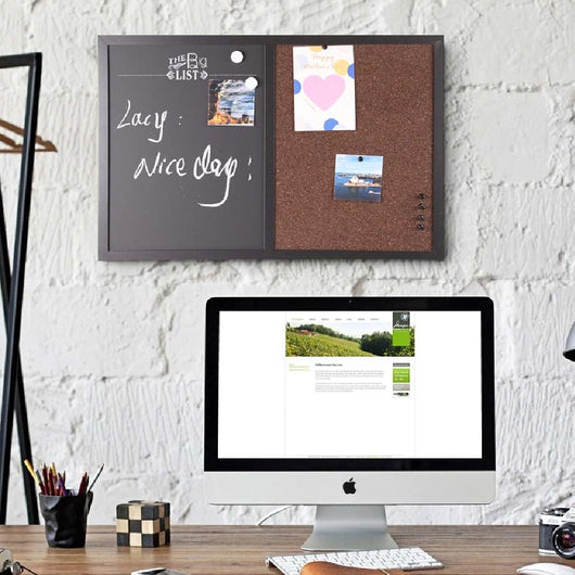 Bacheca Memo Lavagna Magnetica e Sughero Combinata 60x40cm con Accessori inclusi