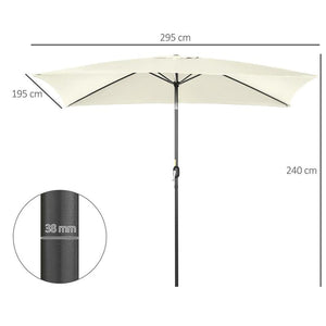 OMBRELLONE DA GIARDINO RETTANGOLARE IN ALLUMINIO 195 X 295 X 240 CM BIANCO