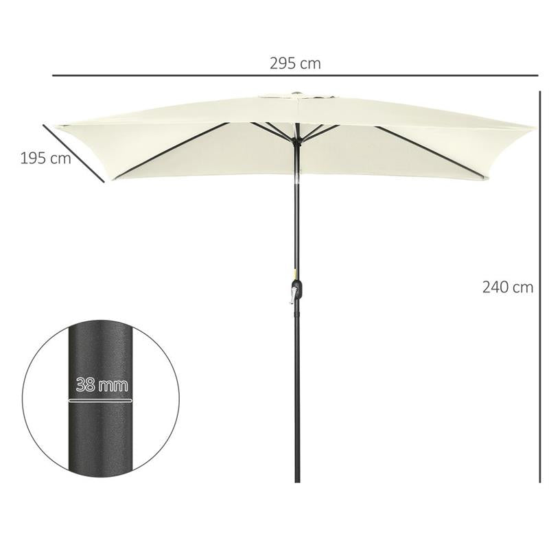 OMBRELLONE DA GIARDINO RETTANGOLARE IN ALLUMINIO 195 X 295 X 240 CM BIANCO