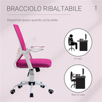 SEDIA DA UFFICIO ERGONOMICA CON BRACCIOLI E SUPPORTO LOMBARE, POLTRONA UFFICIO GIREVOLE E ALTEZZA REGOLABILE IN TESSUTO ROSA