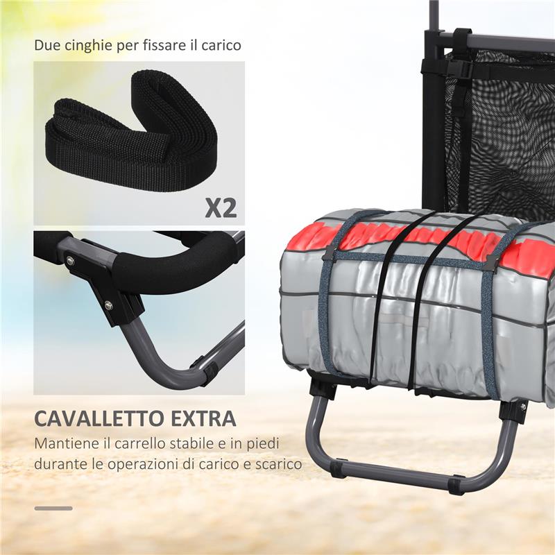CARRELLO DA SPIAGGIA PIEGHEVOLE CON TASCA IN RETE, MANICO TELESCOPICO E CAVALLETTO, 82X67X81 CM