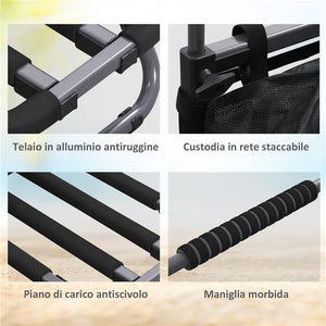 CARRELLO DA SPIAGGIA PIEGHEVOLE CON TASCA IN RETE, MANICO TELESCOPICO E CAVALLETTO, 82X67X81 CM