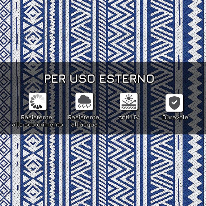 TAPPETO PER ESTERNO 182X274 CM PIEGHEVOLE E REVERSIBILE, IN POLIPROPILENE BLU E BIANCO
