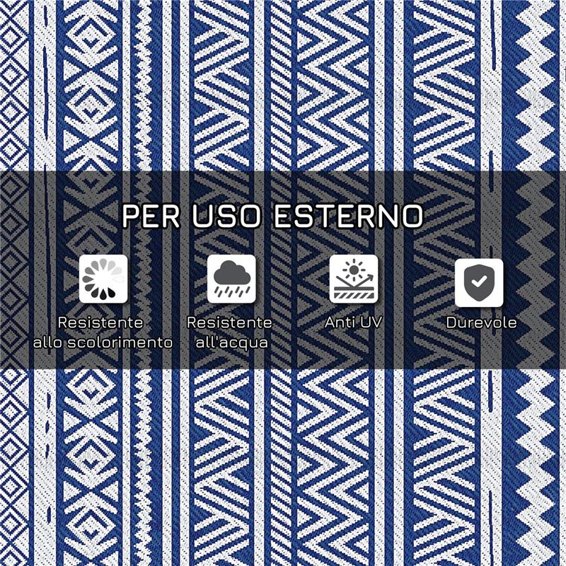 TAPPETO PER ESTERNO 182X274 CM PIEGHEVOLE E REVERSIBILE, IN POLIPROPILENE BLU E BIANCO