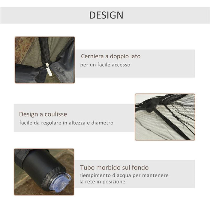 ZANZARIERA PER OMBRELLONE 3X3 M REGOLABILE A RETE FITTA CON APERTURA A CERNIERA, NERO