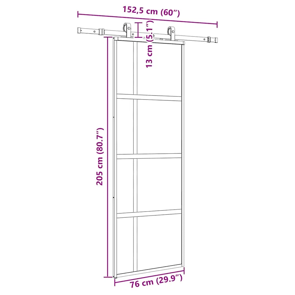 vidaXL Porta Scorrevole Set Ferramenta Nera 76x205 cm Vetro Temperato