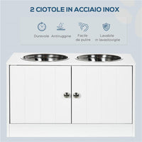 CIOTOLE PER CANI RIALZATE CON ARMADIETTO DA 44L E 2 CIOTOLE IN ACCIAIO, 60X30X35.5CM, BIANCO