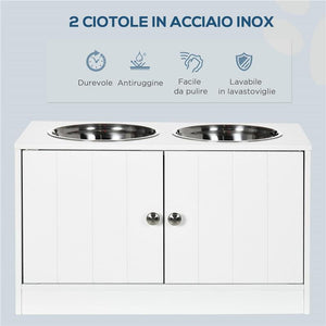 CIOTOLE PER CANI RIALZATE CON ARMADIETTO DA 44L E 2 CIOTOLE IN ACCIAIO, 60X30X35.5CM, BIANCO