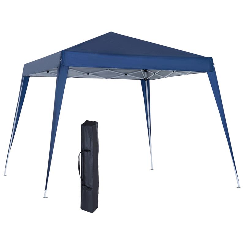 GAZEBO PIEGHEVOLE DA GIARDINO 2.4X2.4M CON STRUTTURA IN ACCIAIO E CORDE ANTIVENTO, BLU