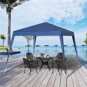 GAZEBO PIEGHEVOLE DA GIARDINO 2.4X2.4M CON STRUTTURA IN ACCIAIO E CORDE ANTIVENTO, BLU