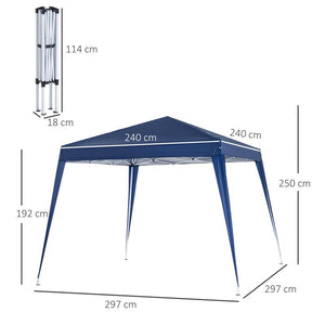 GAZEBO PIEGHEVOLE DA GIARDINO 2.4X2.4M CON STRUTTURA IN ACCIAIO E CORDE ANTIVENTO, BLU