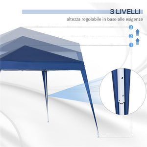 GAZEBO PIEGHEVOLE DA GIARDINO 2.4X2.4M CON STRUTTURA IN ACCIAIO E CORDE ANTIVENTO, BLU
