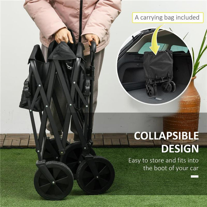 CARRELLO DA GIARDINO 110L CON MANIGLIA TELESCOPICA E TETTUCCIO IN ACCIAIO E TESSUTO OXFORD, NERO