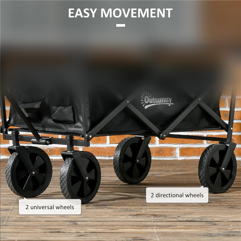 CARRELLO DA GIARDINO 110L CON MANIGLIA TELESCOPICA E TETTUCCIO IN ACCIAIO E TESSUTO OXFORD, NERO