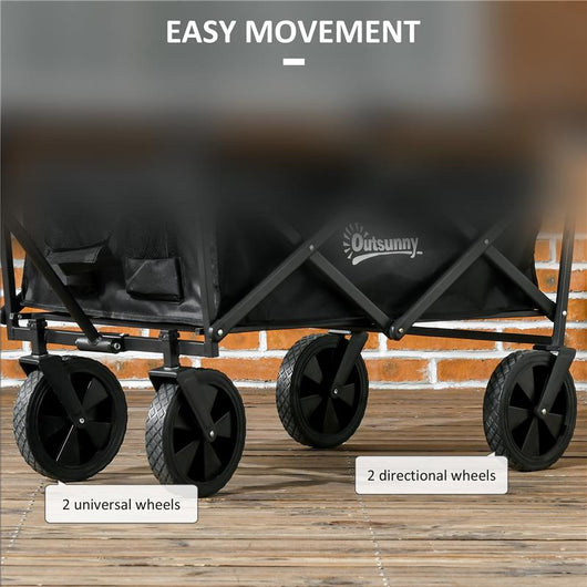 CARRELLO DA GIARDINO 110L CON MANIGLIA TELESCOPICA E TETTUCCIO IN ACCIAIO E TESSUTO OXFORD, NERO