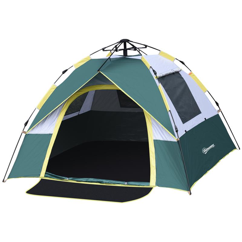 TENDA DA CAMPEGGIO AUTOMATICA PER 2 PERSONE CON TASCHE INTERNE E TAPPETINO, 205X195X135CM VERDE