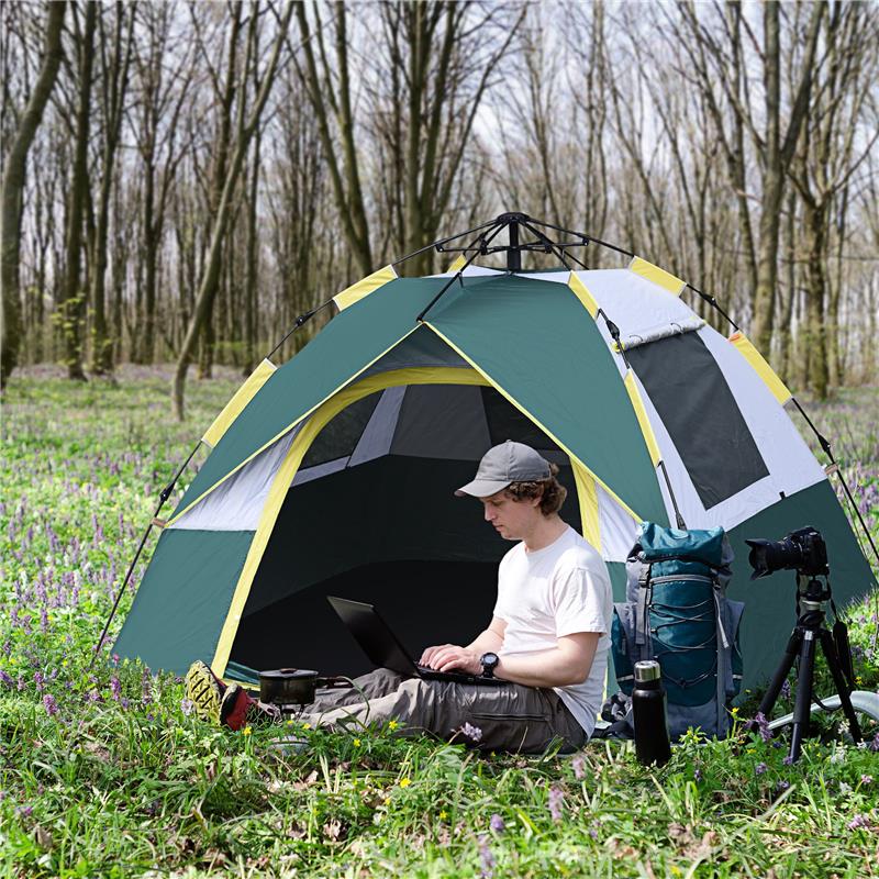 TENDA DA CAMPEGGIO AUTOMATICA PER 2 PERSONE CON TASCHE INTERNE E TAPPETINO, 205X195X135CM VERDE