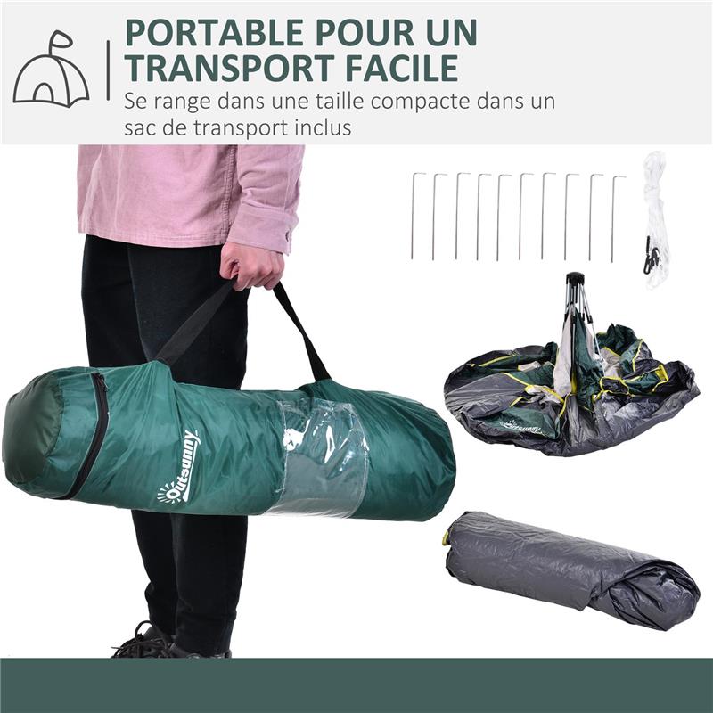 TENDA DA CAMPEGGIO AUTOMATICA PER 2 PERSONE CON TASCHE INTERNE E TAPPETINO, 205X195X135CM VERDE