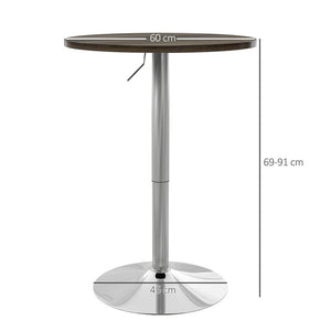 TAVOLO ALTO DA BAR CON ALTEZZA REGOLABILE, PIANO GIREVOLE E BASE IN ACCIAIO, Ø60X69-91CM, MARRONE