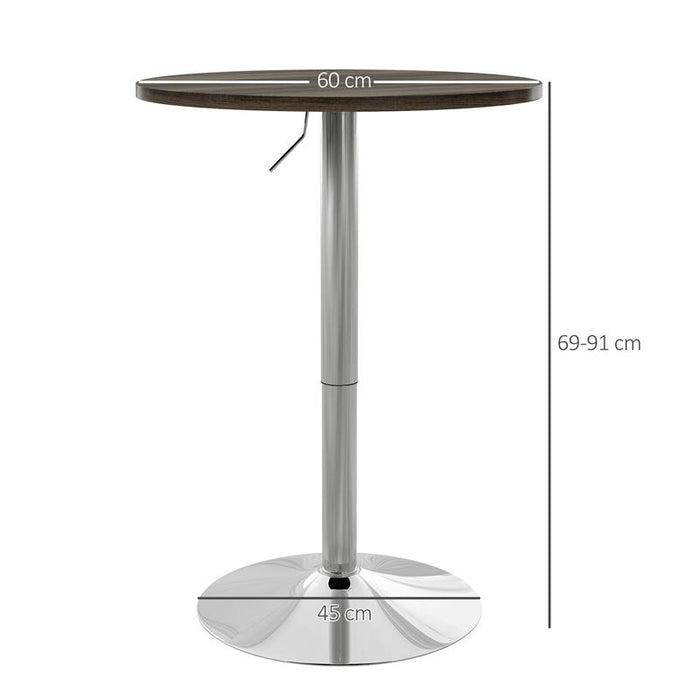 TAVOLO ALTO DA BAR CON ALTEZZA REGOLABILE, PIANO GIREVOLE E BASE IN ACCIAIO, Ø60X69-91CM, MARRONE