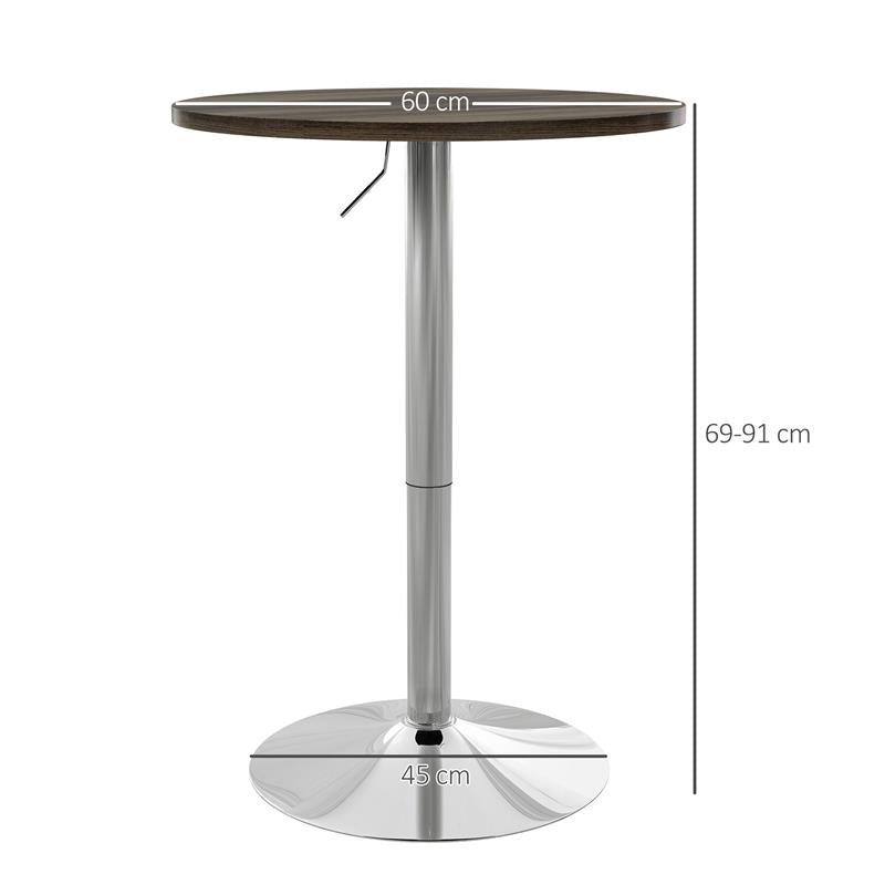 TAVOLO ALTO DA BAR CON ALTEZZA REGOLABILE, PIANO GIREVOLE E BASE IN ACCIAIO, Ø60X69-91CM, MARRONE