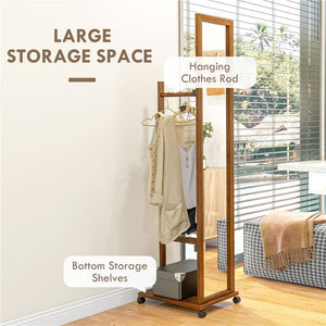 SPECCHIO DA CAMERA E INGRESSO CON RIPIANO INFERIORE E BINARIO, IN LEGNO E VETRO, 35.5X49.5X167.8 CM